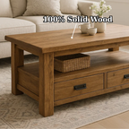 Handcrafted Solid Wood Coffee Table – Rustic Farmhouse Storage with Two Drawers and Shelf - view 6 of 6