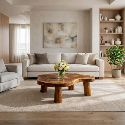 Live Edge Solid Wood Coffee Table with Chunky Legs in Warm Walnut Finish - view 2 of 9