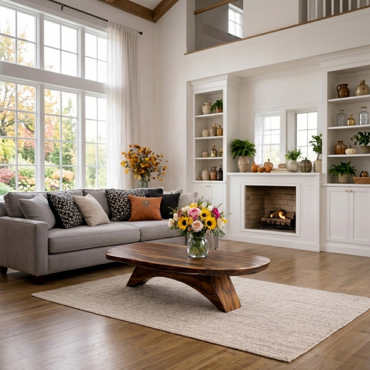 Solid Wood Coffee Table with Sculptural Base and Organic Live Edge Design - view 2 of 9