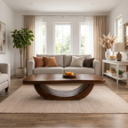 Solid Wood Coffee Table with Curved Sculptural Base and Thick Slab Top - view 2 of 9