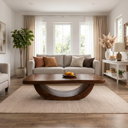 Solid Wood Coffee Table with Curved Sculptural Base and Thick Slab Top - view 2 of 9
