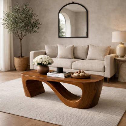 Solid Wood Coffee Table with Sculptural Curved Base and Organic Minimal Design - view 1 of 8
