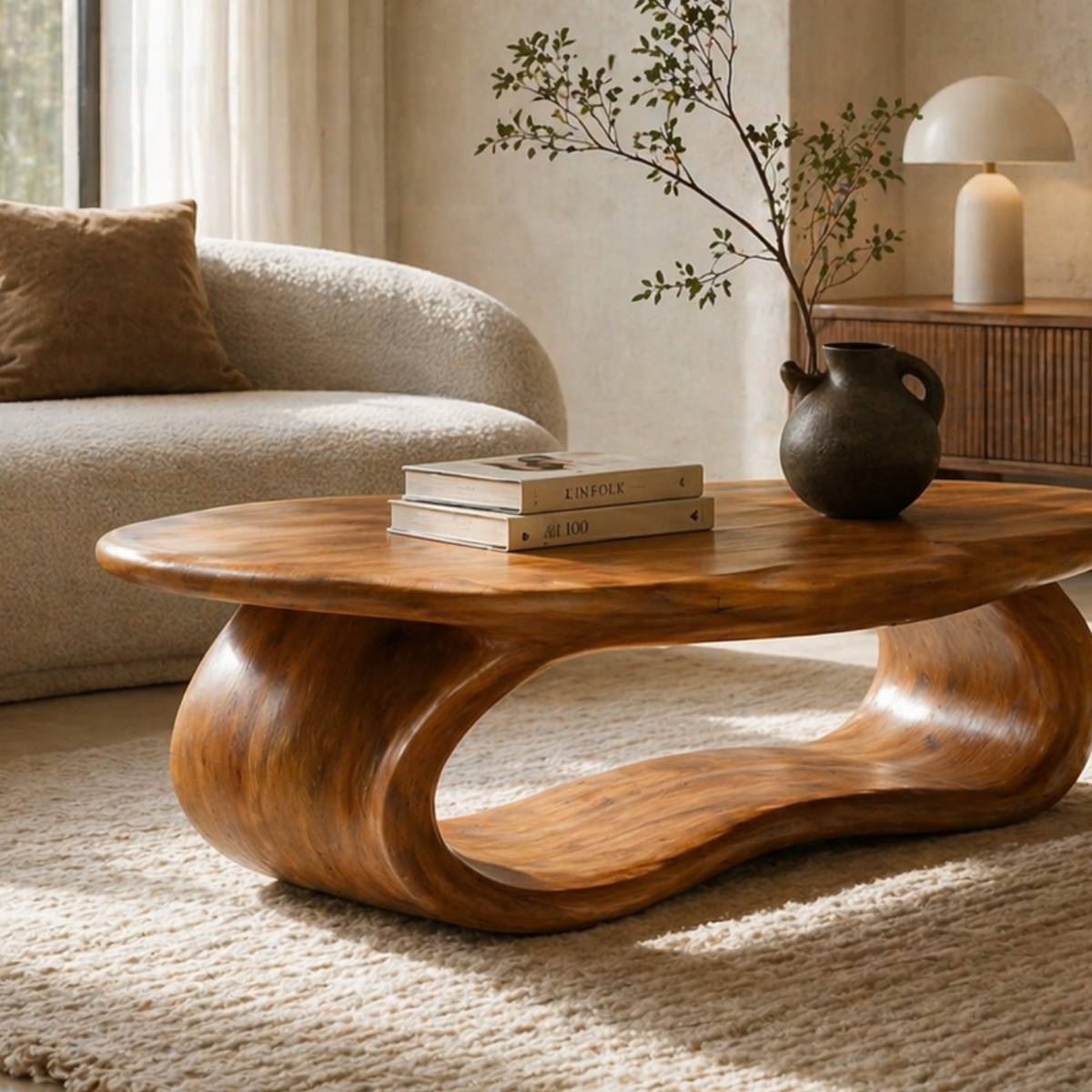 Solid Wood Coffee Table with Sculptural Loop Base and Organic Top - view 2 of 9