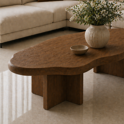 Solid Wood Coffee Table with Organic Shape and Thick Block Base - view 2 of 9