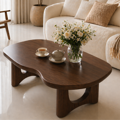 Solid Wood Coffee Table with Organic Shape and Sculpted Base - view 2 of 9