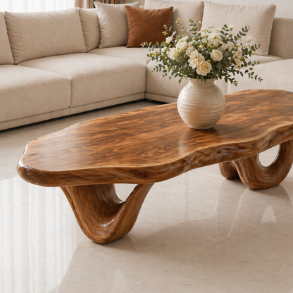 Solid Wood Coffee Table with Live Edge Top and Sculptural Loop Base - view 2 of 9
