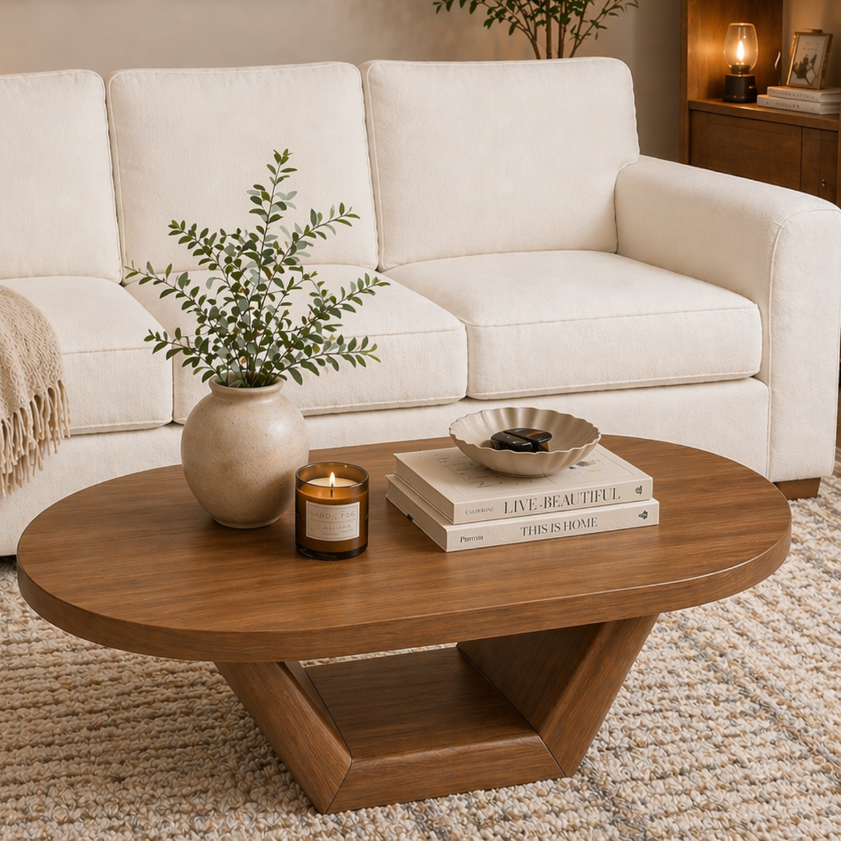 Solid Wood Coffee Table with Sculptural Base - view 2 of 9
