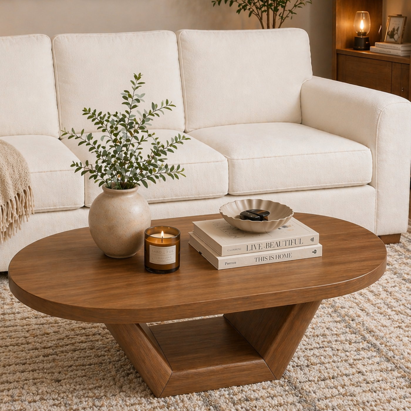 Solid Wood Coffee Table with Sculptural Base - view 2 of 9