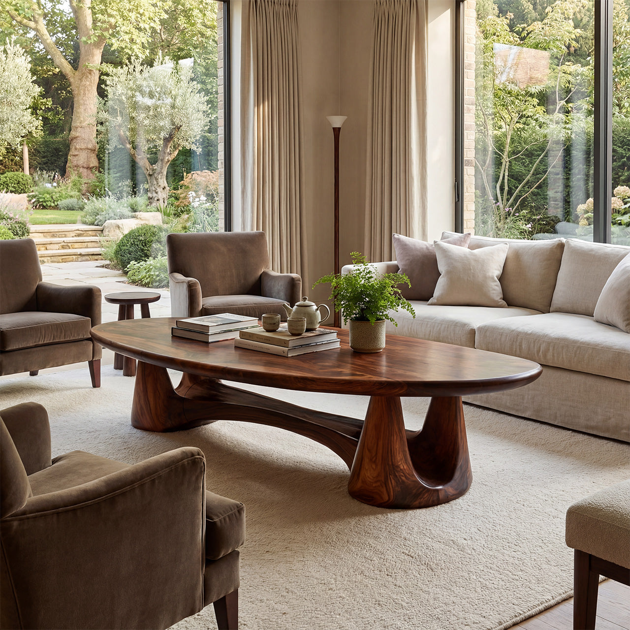 Organic Oval Coffee Table With Sculptural Pedestal Base - view 5 of 8