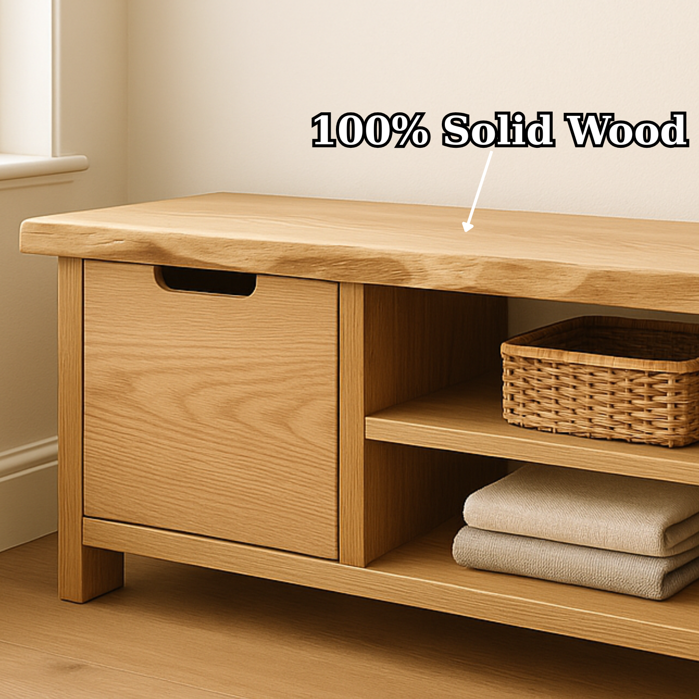 Handcrafted Solid Wood Bench – Modern Rustic Seating with X-Accent and Storage - view 5 of 6