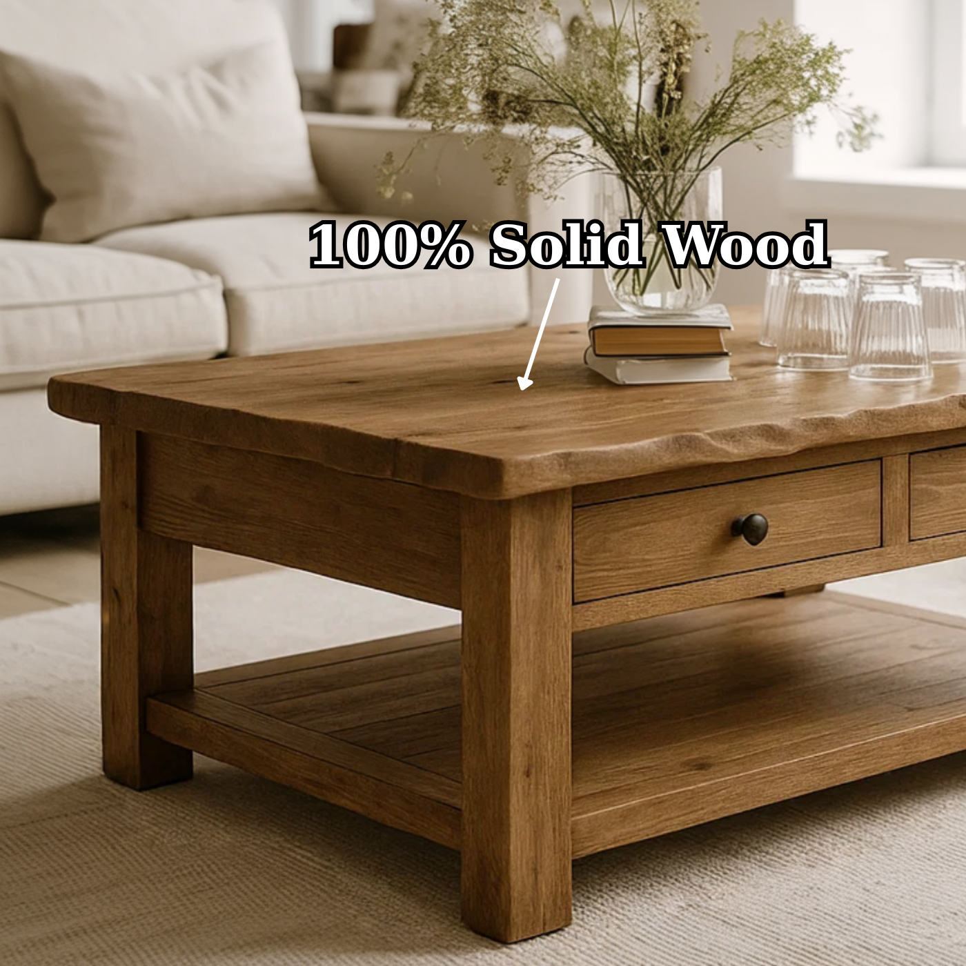 Handcrafted Solid Wood Coffee Table – Natural Slab Top with Two-Drawer Design - view 4 of 6