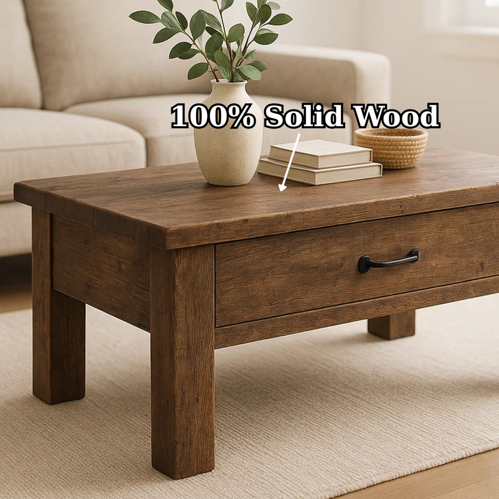 Handcrafted Solid Wood Coffee Table – Rustic Modern Storage with Single Drawer - view 6 of 6