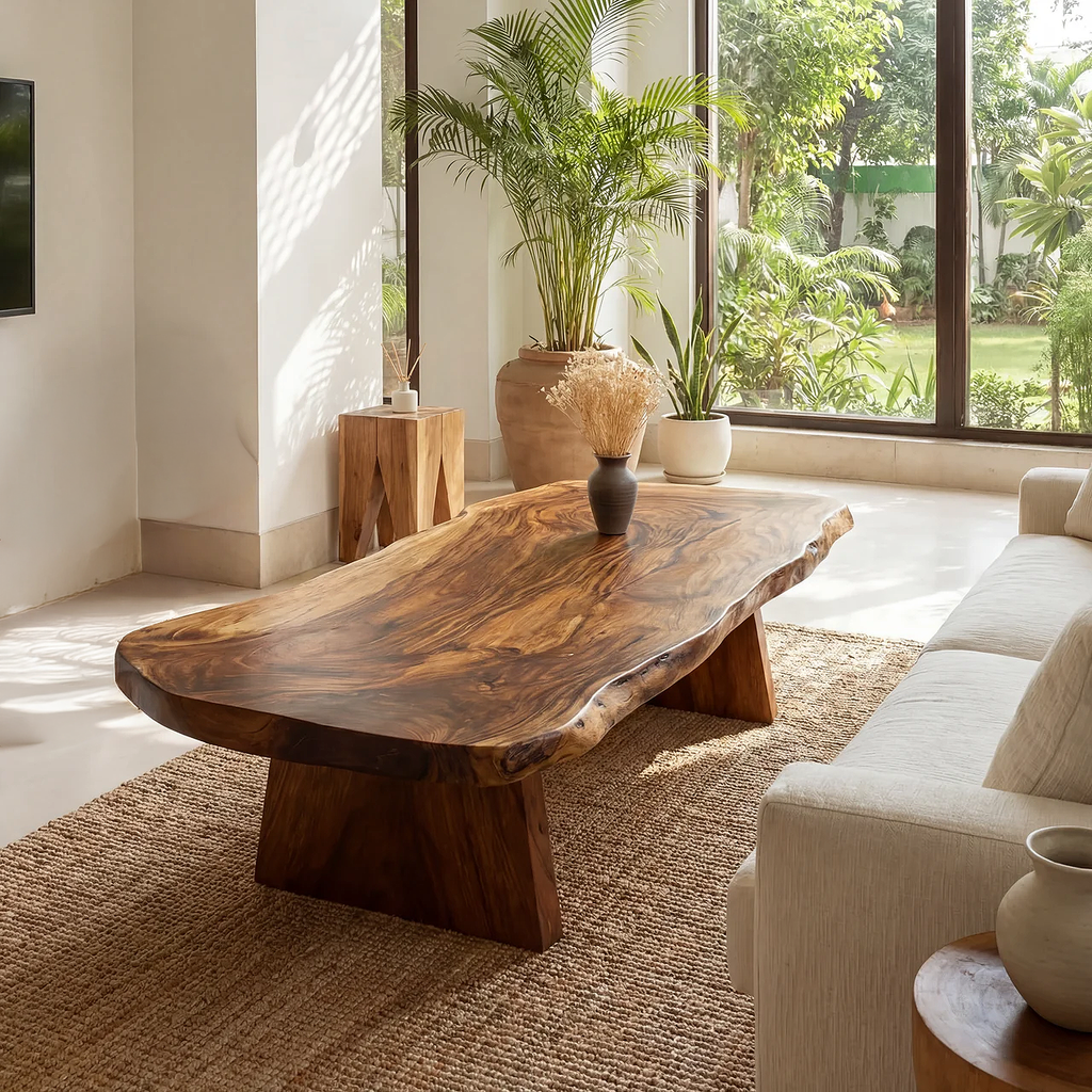 Organic Live Edge Coffee Table with Solid Block Base - view 3 of 7