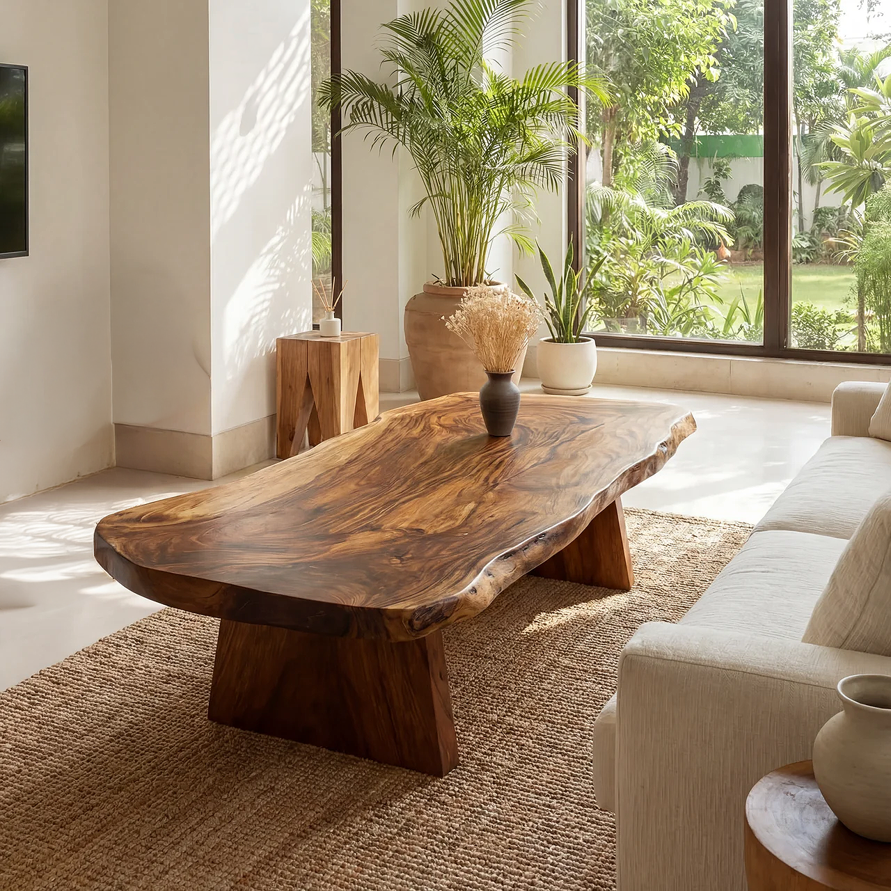 Organic Live Edge Coffee Table with Solid Block Base - view 3 of 7