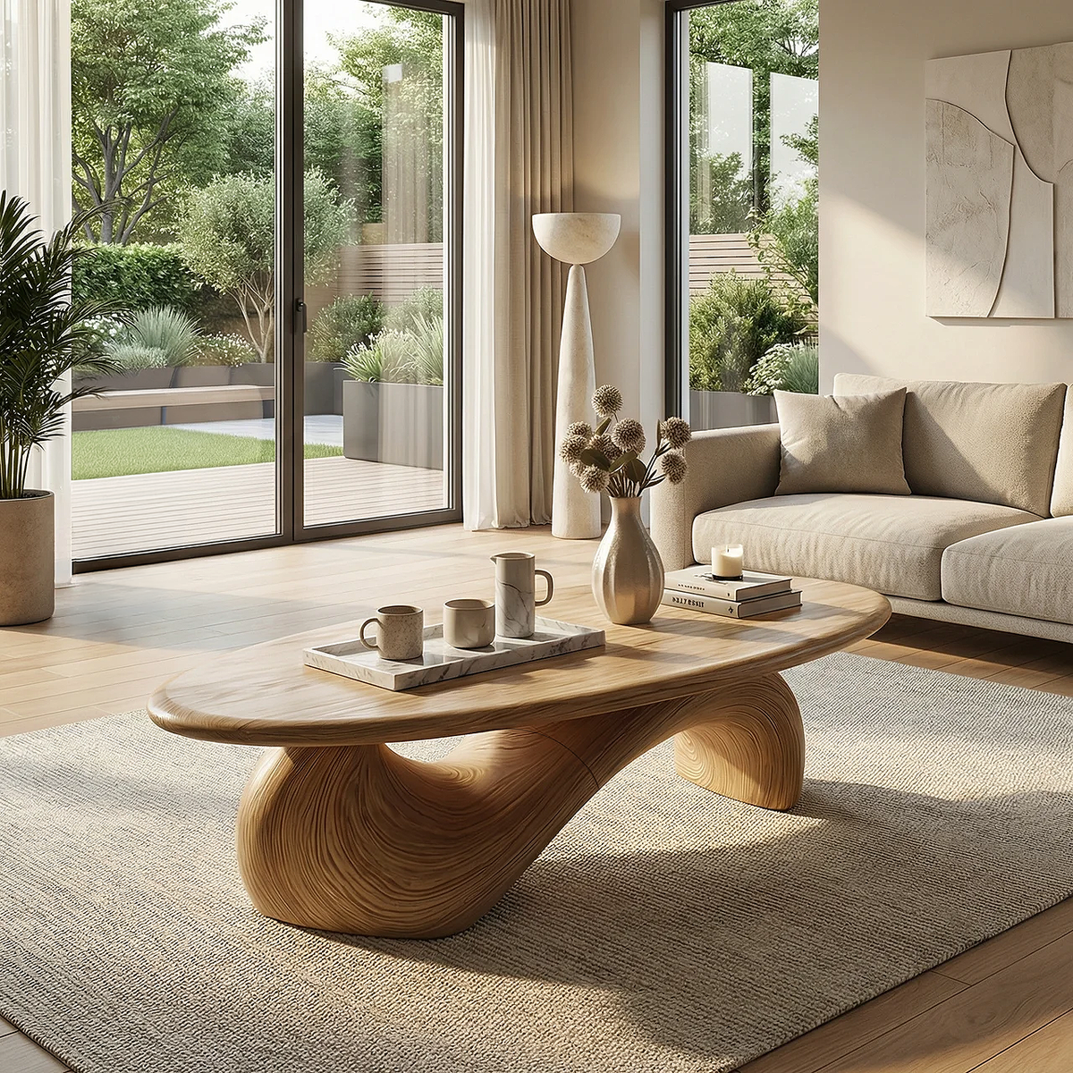Sculptural Oval Coffee Table with Organic Curve Base for Classic Interiors - view 5 of 7
