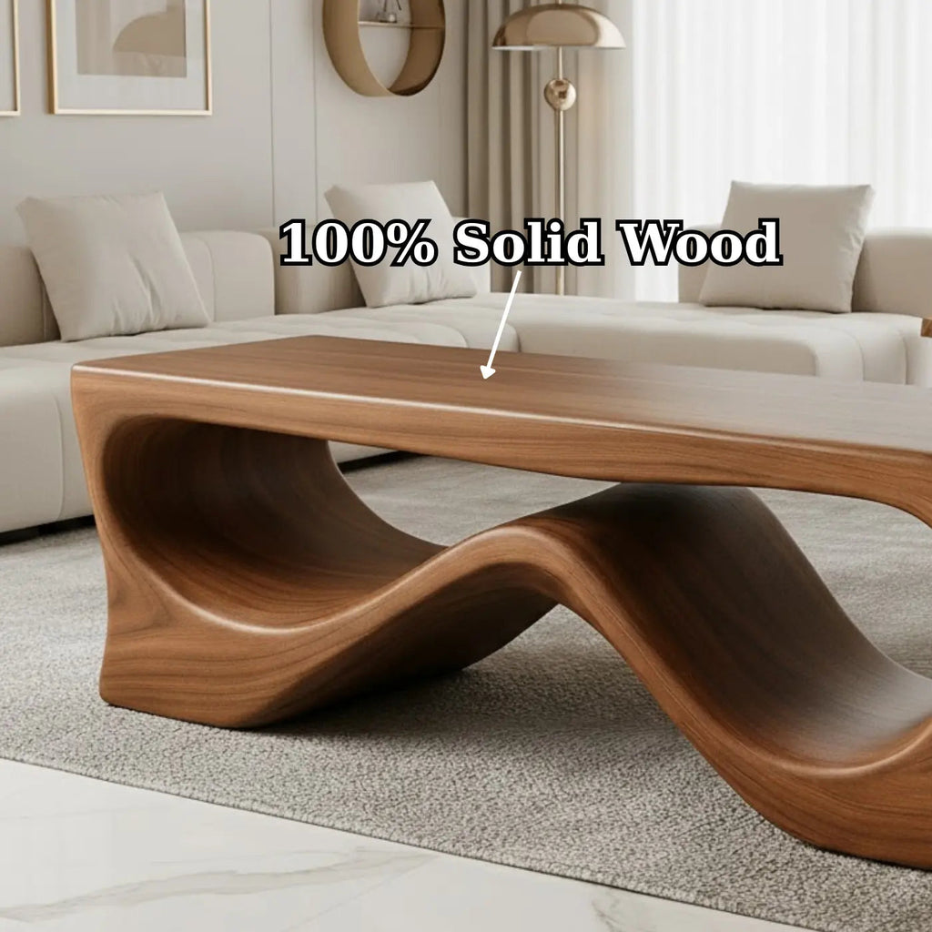 Handcrafted Solid Wood Coffee Table – Sculptural Walnut Wave Design - view 3 of 5