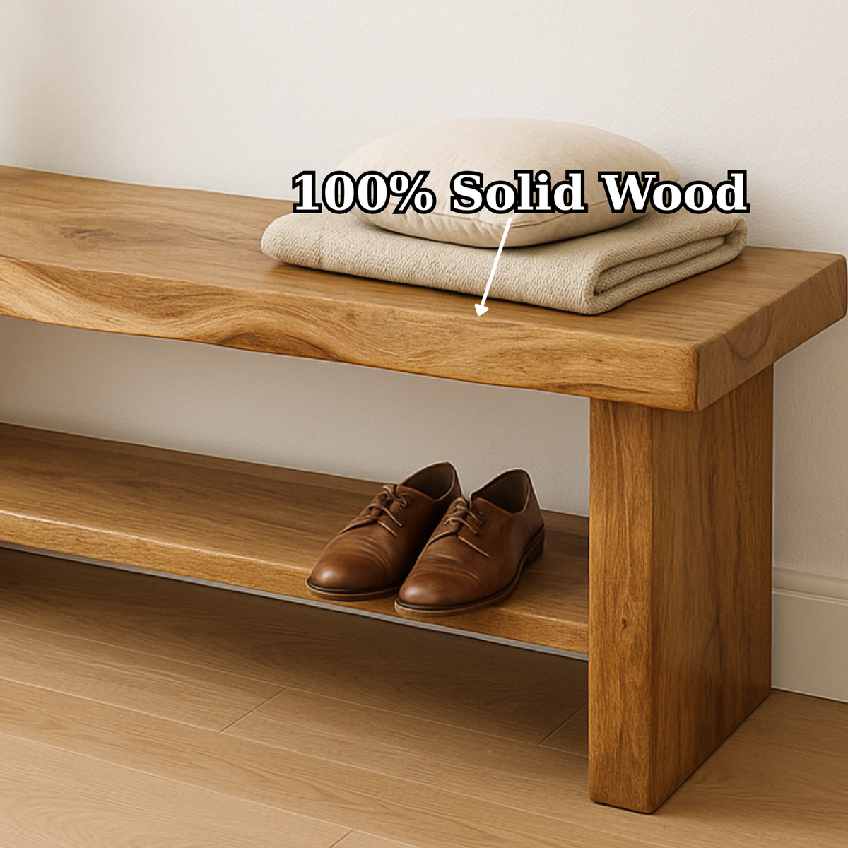 Handcrafted Solid Wood Bench – Live Edge Entryway Seating with Storage Shelf - view 4 of 5