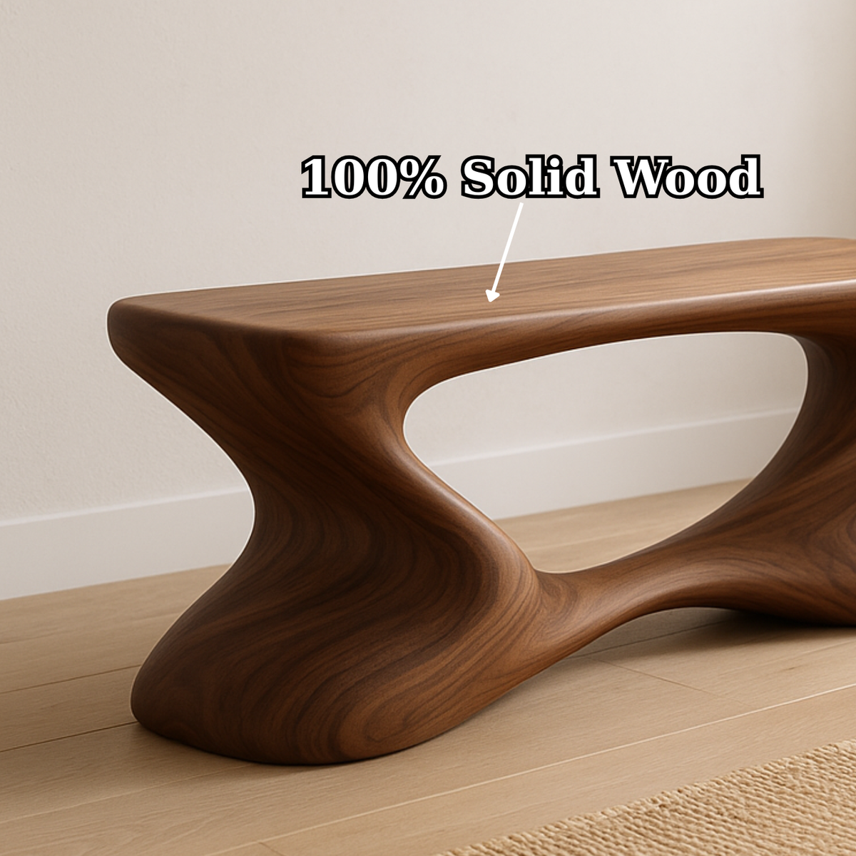 Handcrafted Solid Wood Bench – Sculptural Modern Walnut Wave Accent Table - view 5 of 6