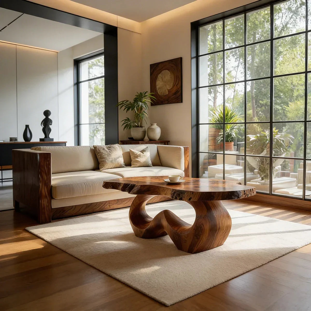 Live Edge Natural Wood Coffee Table with Sculpted Open-Form Base - view 4 of 7
