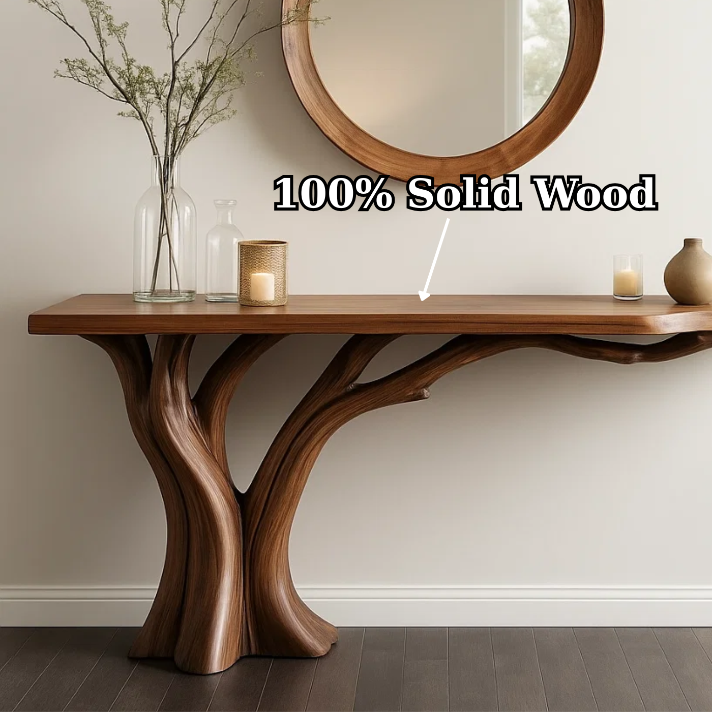 Handcrafted Solid Wood Entryway Console Table with Organic Branch Design - view 3 of 5