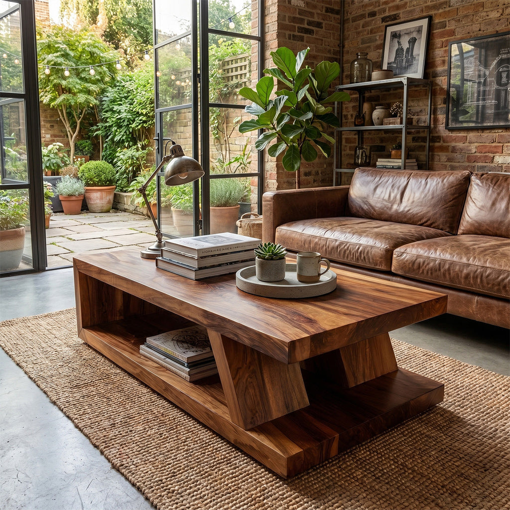 Modern Solid Wood Coffee Table With Open Shelf - view 5 of 8