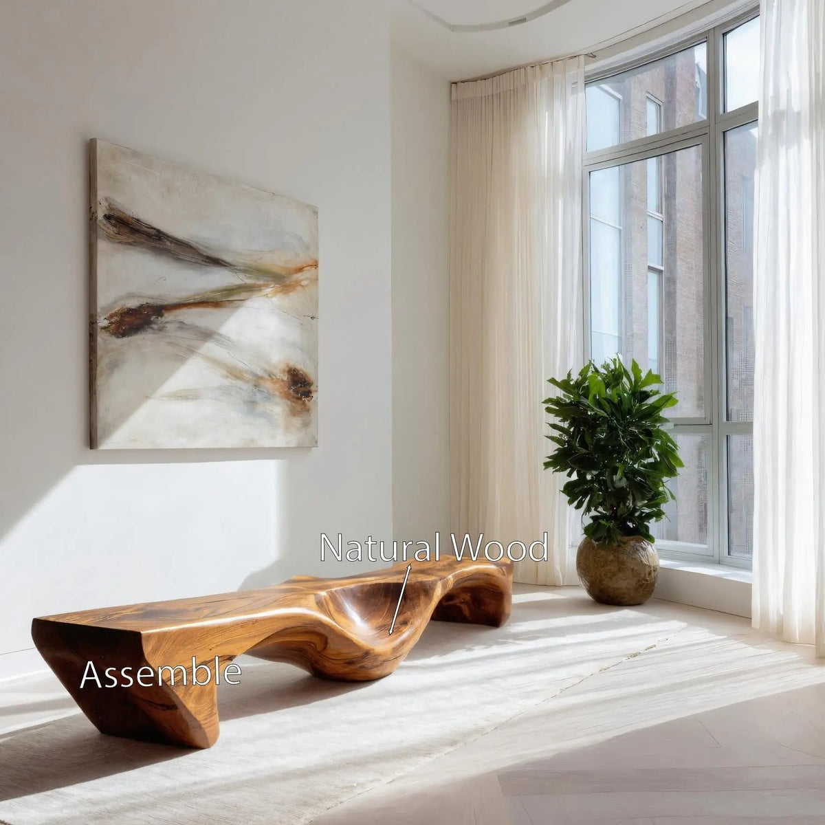Organic Bench With Carved Wave Design For Living Room - view 5 of 8