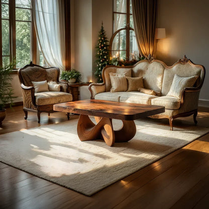Square Natural Wood Coffee Table with Interwoven Sculptural Base - view 3 of 8
