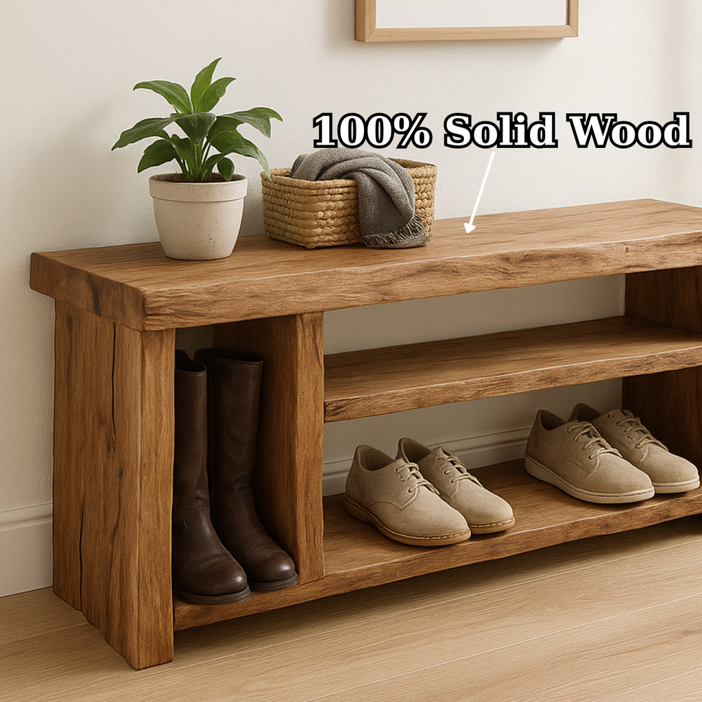 Handcrafted Solid Wood Bench – Natural Rustic Seating and Multi-Tier Storage - view 6 of 6