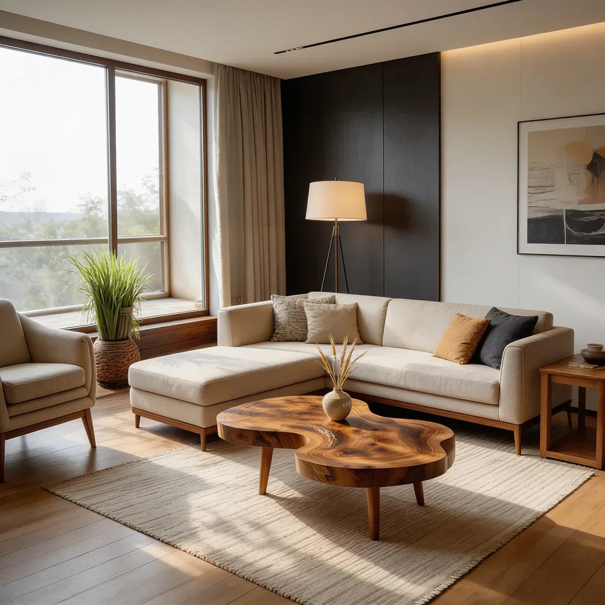 Freeform Natural Wood Coffee Table with Smooth Contoured Edge - view 5 of 7