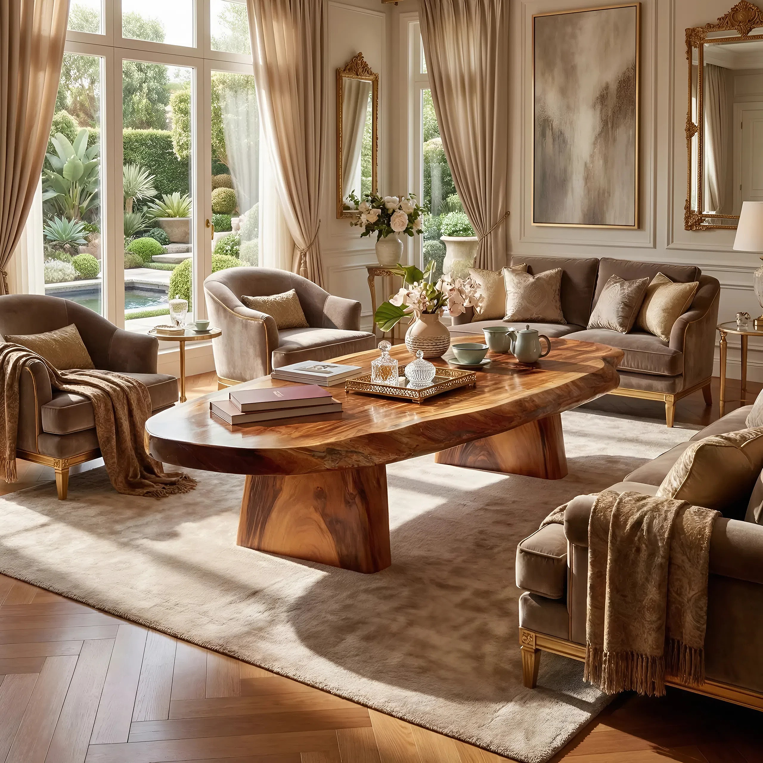 Luxury Solid Wood Coffee Table  Large Oval Natural Wood Living Room Table - view 1 of 7