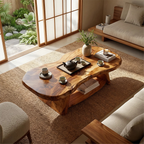 Live Edge Solid Wood Coffee Table Organic Shape Natural Wood Tea Table with Shelf - view 2 of 7