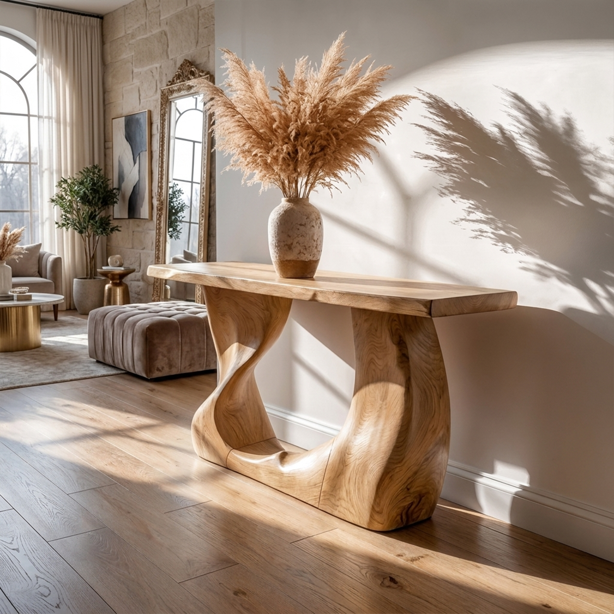 Rustic Modern Console Wavy Carved Wood Entry Hall - view 5 of 8