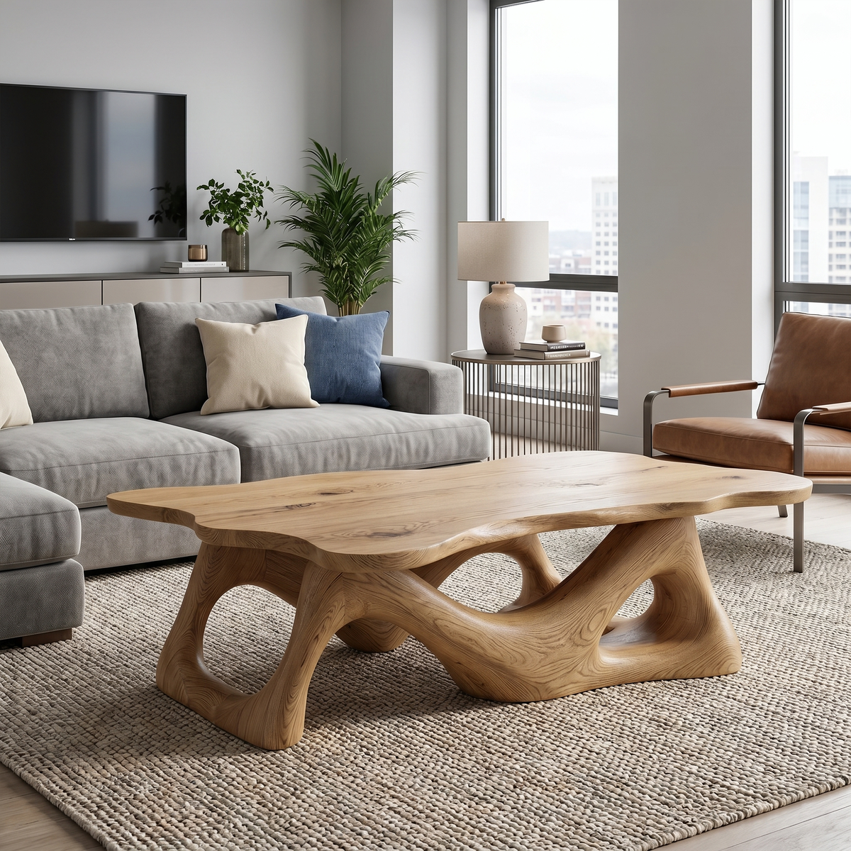 Nature Inspired Coffee Table Sculptural Ring Base For Living Room - view 5 of 8