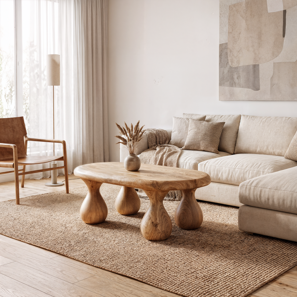 Rustic Coffee Table With Handcrafted Sculptural Wood Design For Living Room - view 5 of 8