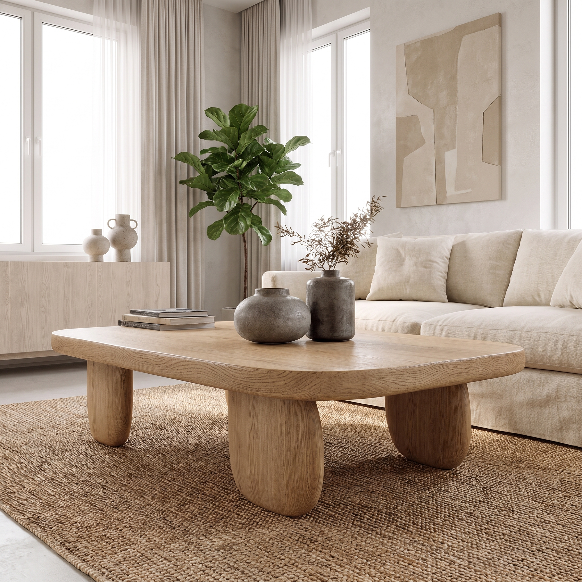 Minimal Coffee Table With Organic Pedestal Base For Living Room - view 5 of 8