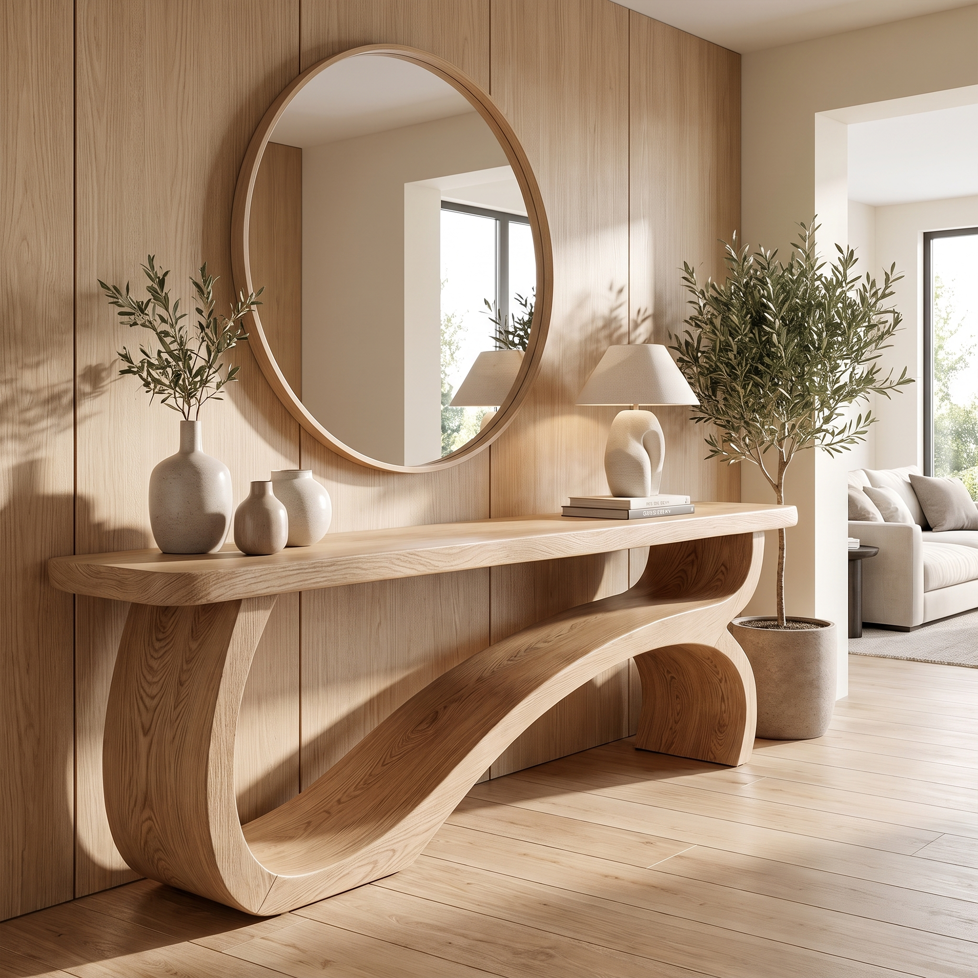 Modern Console Table Table With Sculptural Open Wood Base For Living Room - view 5 of 8