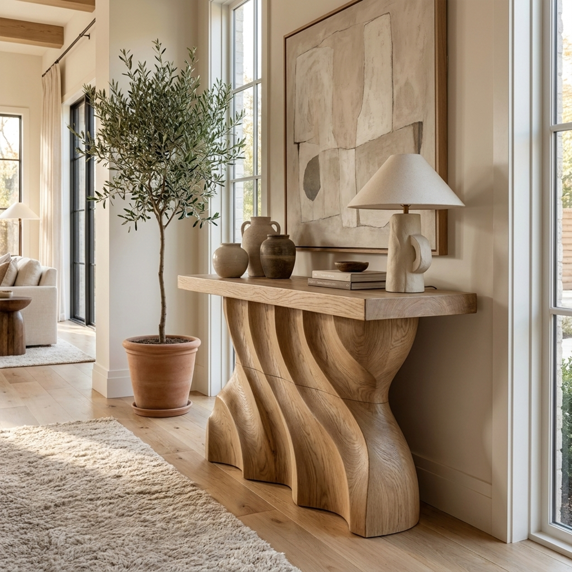 Mid Century Console Table Sculpted Wave Base Entryway Display - view 5 of 8
