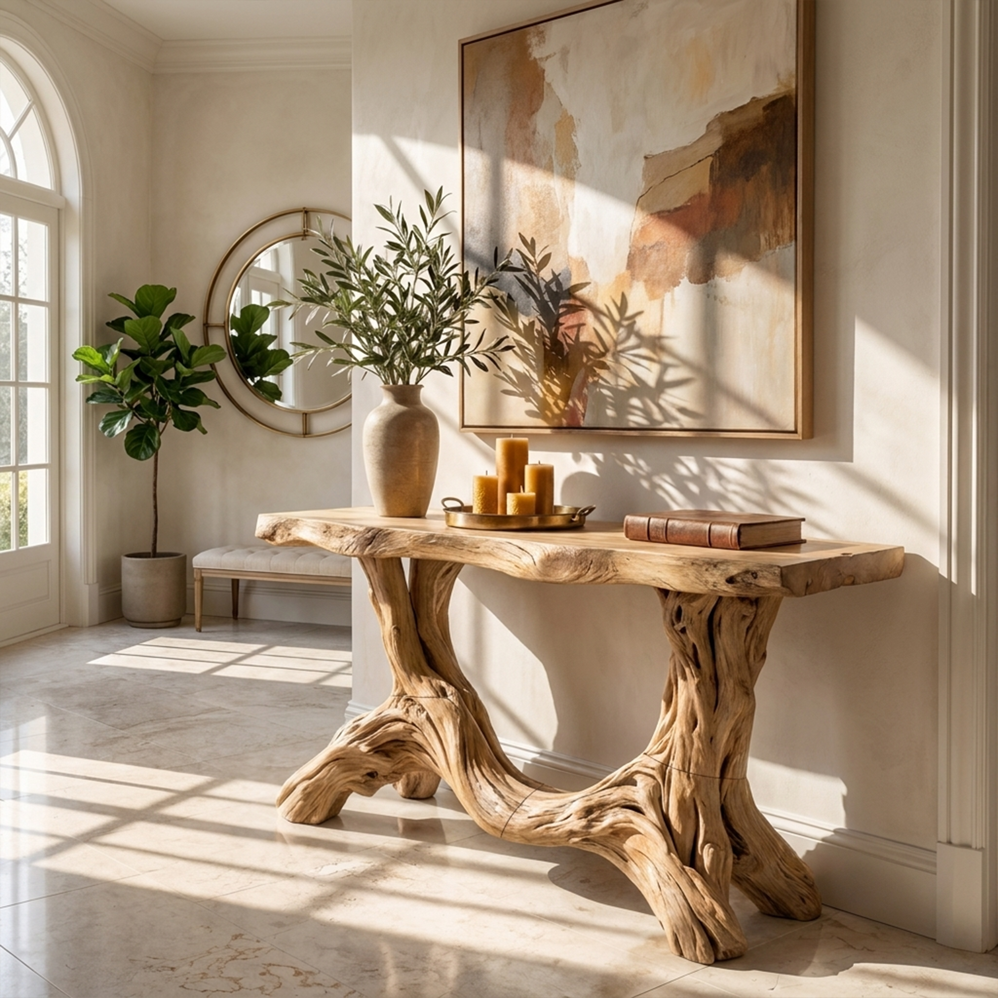 Sculptural Single Pedestal Console Table Handmade Statement Furniture For Living Room Decor - view 5 of 8