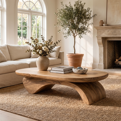 Rustic Live Edge Coffee Table With Artistic Curved Wood Pedestal For Living Room - view 2 of 8