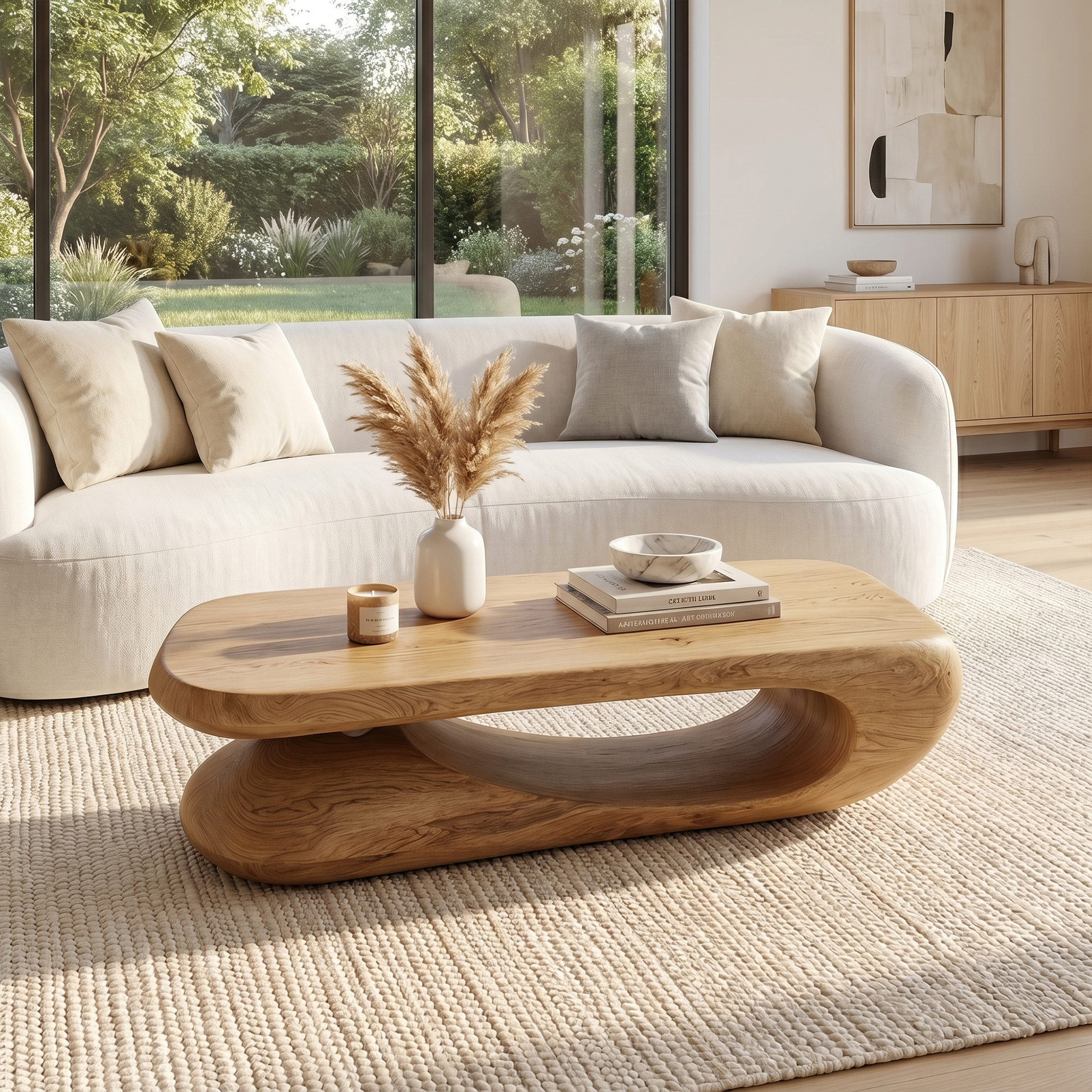 Organic Coffee Table With Flowing Monolithic Wood Form For Living Room - view 5 of 8