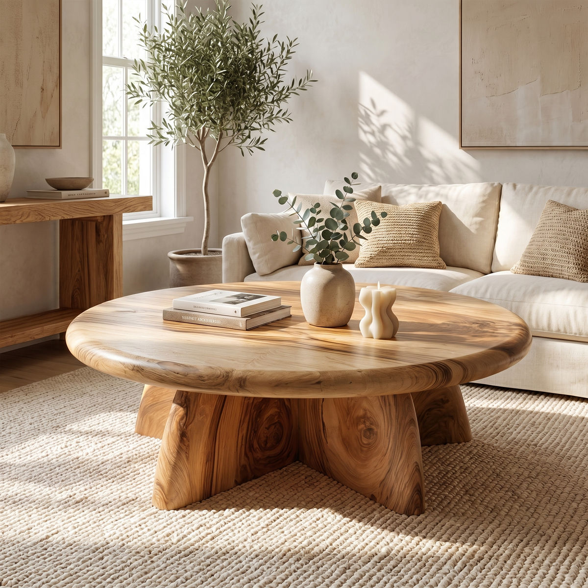 Rustic Coffee Table With Solid Wood Stump Base For Living Room - view 5 of 8