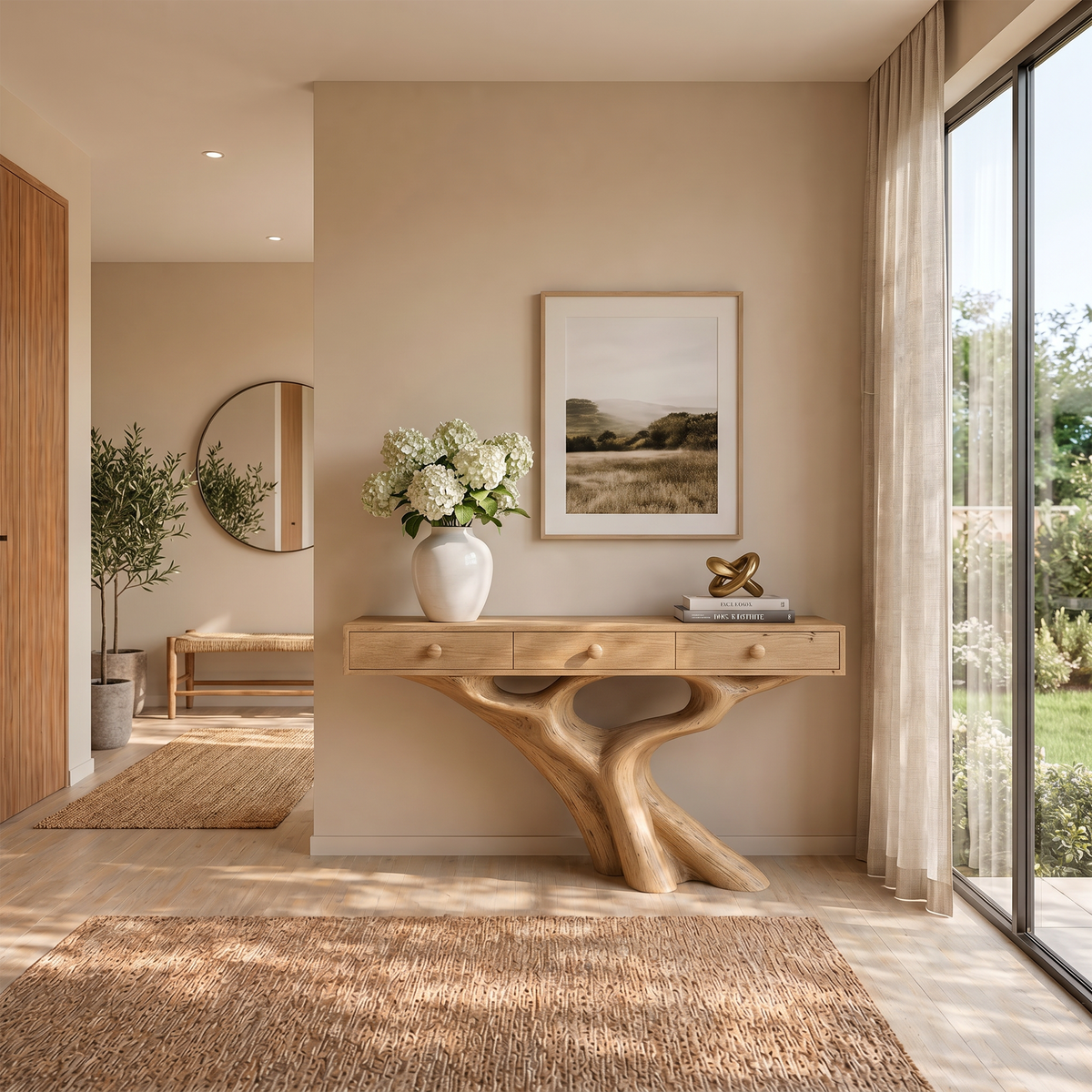 Organic Console Table With Built In Storage Cabinet And Sculptural Curved Wood Base For Entryway And Living Room - view 5 of 8
