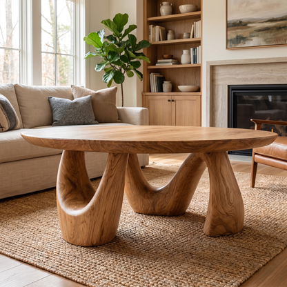 Organic Coffee Table With Freeform Live Edge Top And Sculptural Loop Wood Base For Living Room - view 5 of 8
