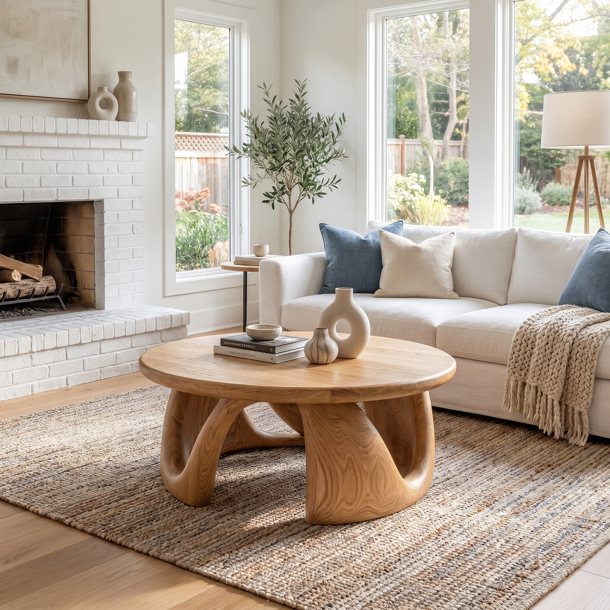 Organic Modern Coffee Table With Round Wood Top And Artistic Curved Base For Living Room - view 5 of 8