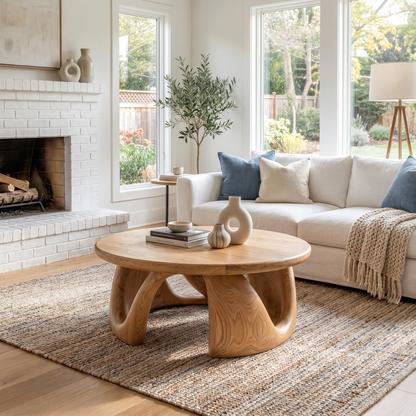 Organic Modern Coffee Table With Round Wood Top And Artistic Curved Base For Living Room - view 5 of 8