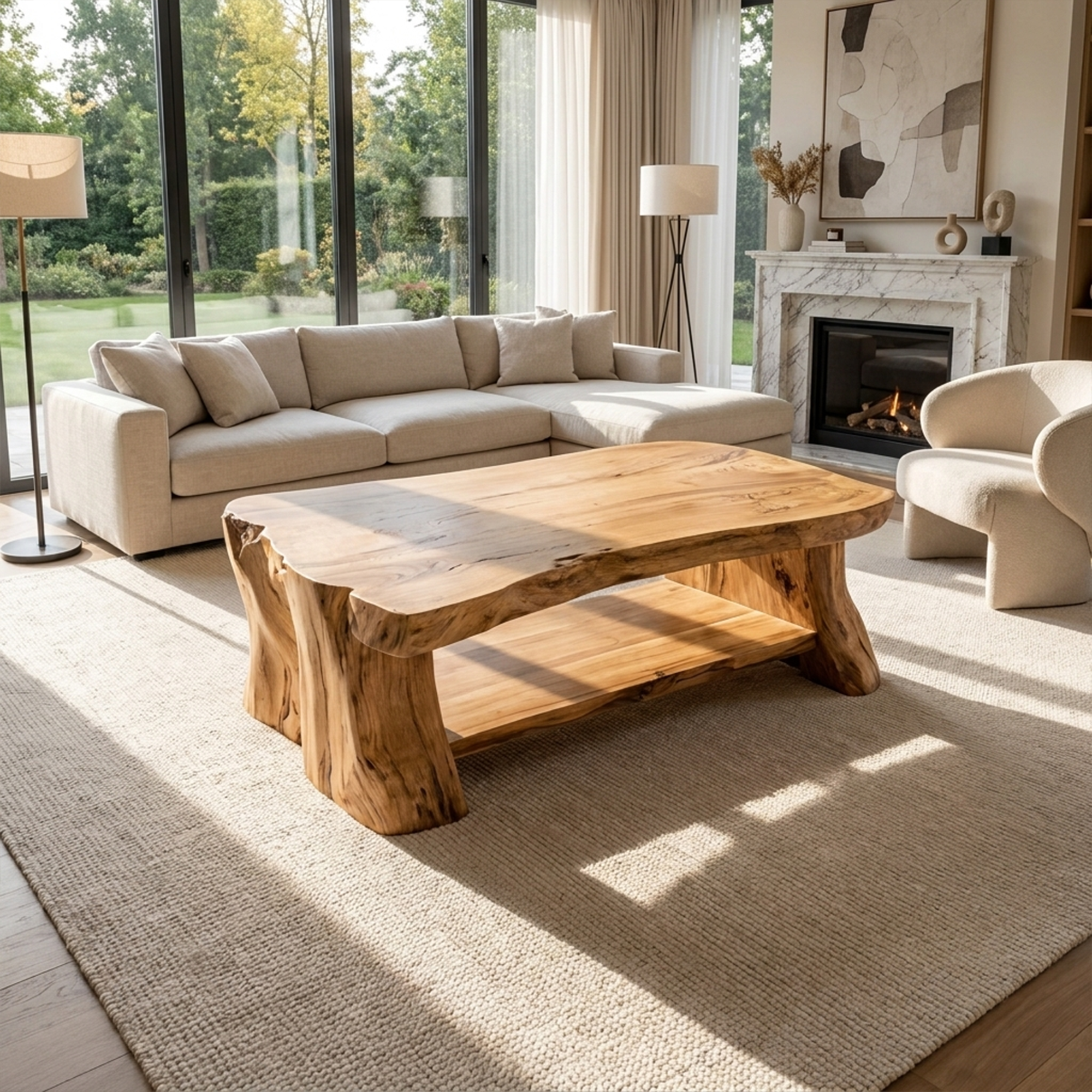 Rustic Slab Wood Coffee Table Living Room - view 5 of 8