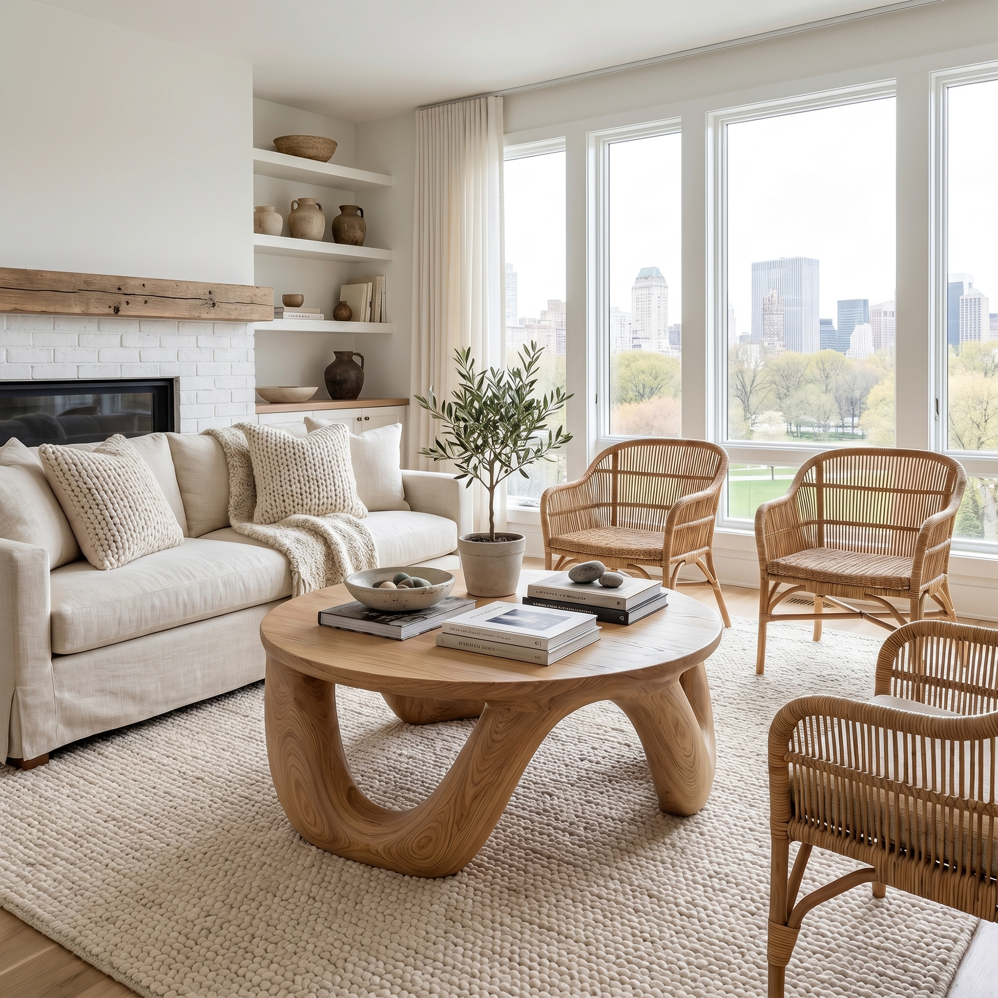 Modern Coffee Table With Round Solid Wood Top And Artistic Sculptural Base For Living Room - view 5 of 8