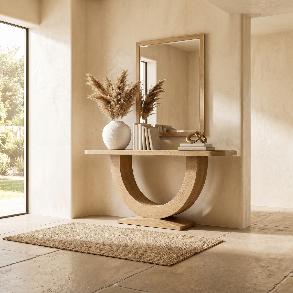 Contemporary Organic Console Table With U Shape Pedestal Base For Entryway And Living Room - view 5 of 8