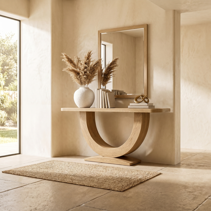 Contemporary Organic Console Table With U Shape Pedestal Base For Entryway And Living Room - view 5 of 8