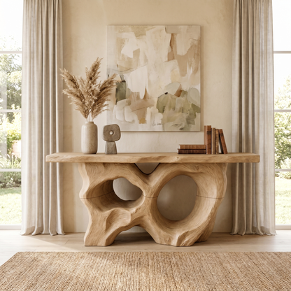 Modern Console Table With Sculptural Asymmetrical Wood Base  For Living Room - view 5 of 8